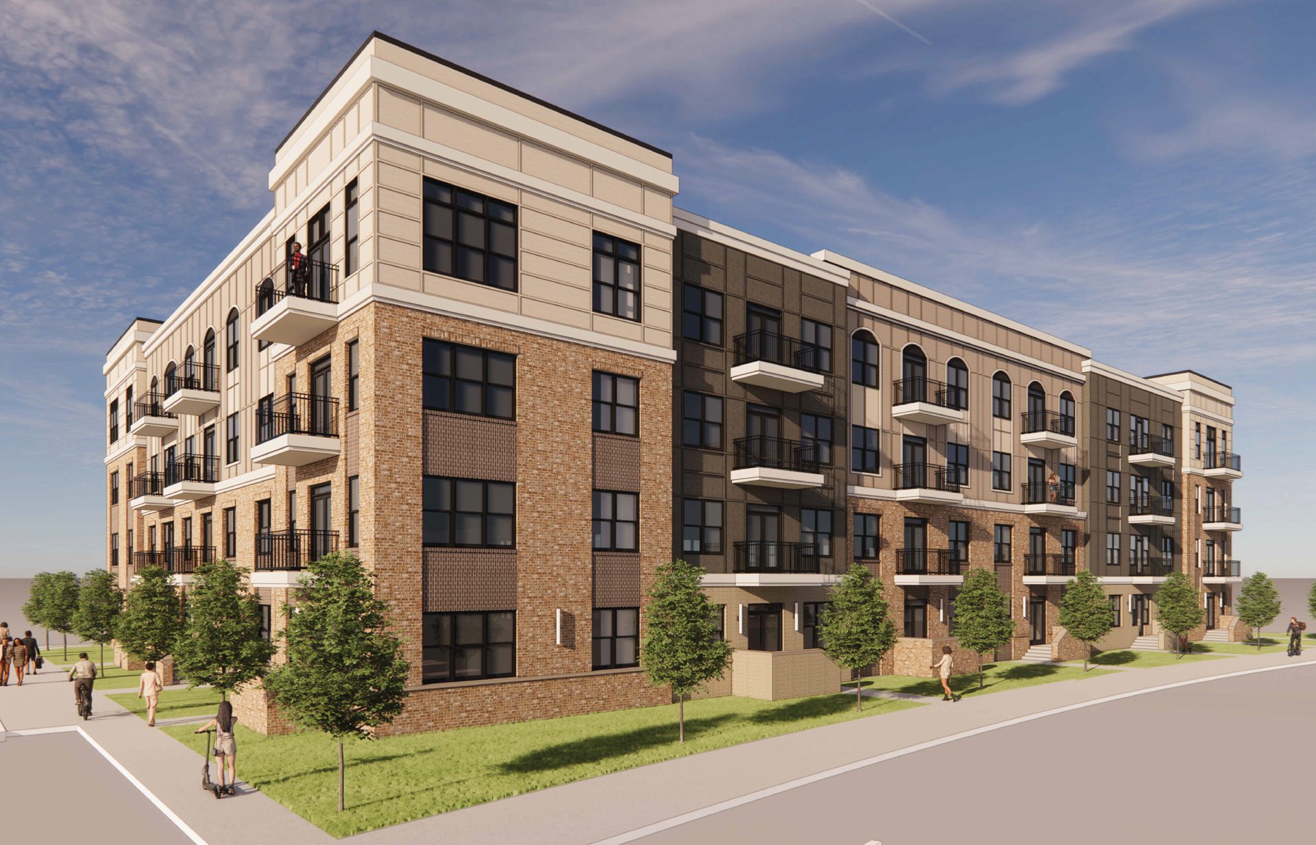 RedStone On Main Phase II rendering of 4-story multifamily building