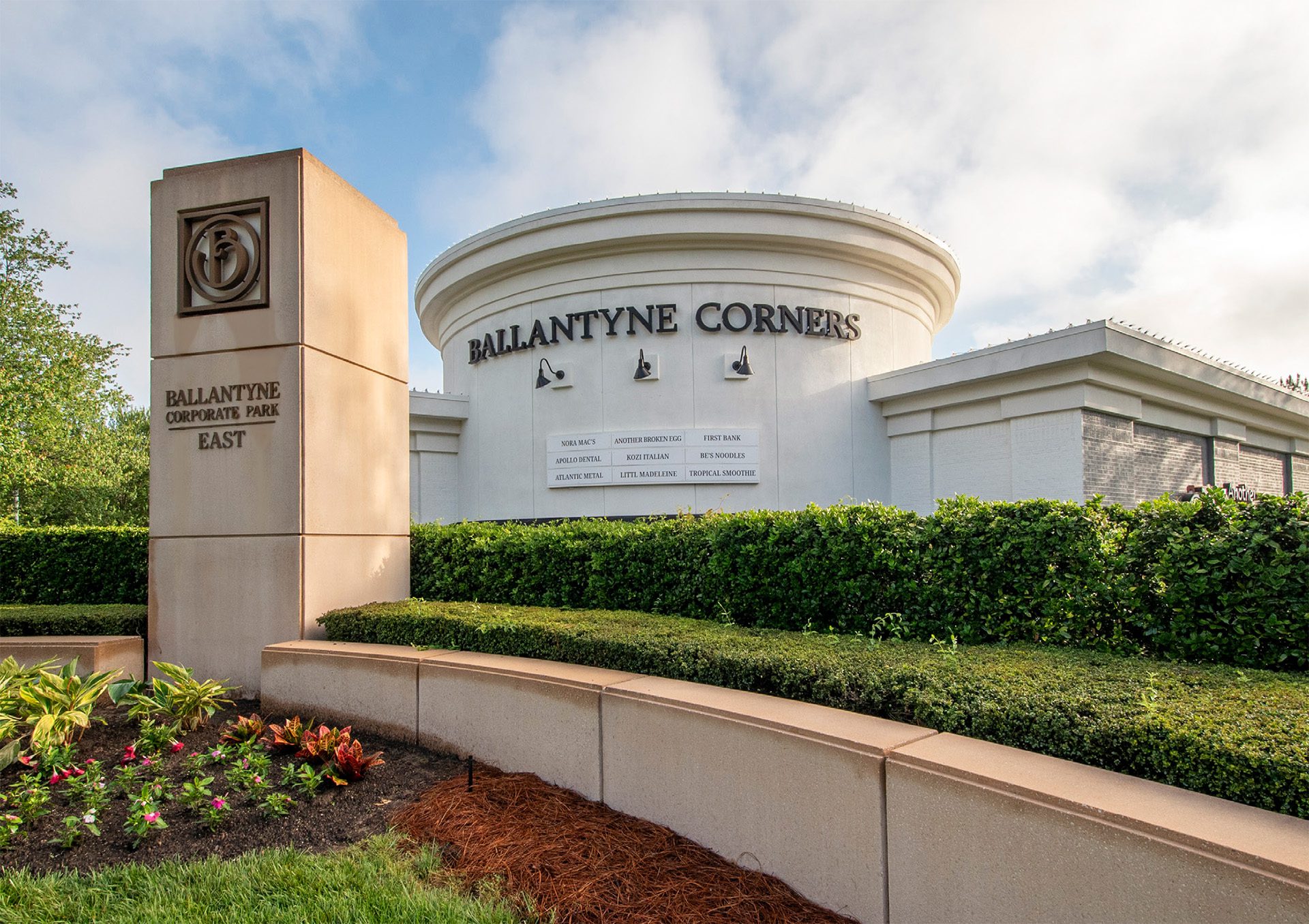 Ballantyne Corners image of main building and monument in front