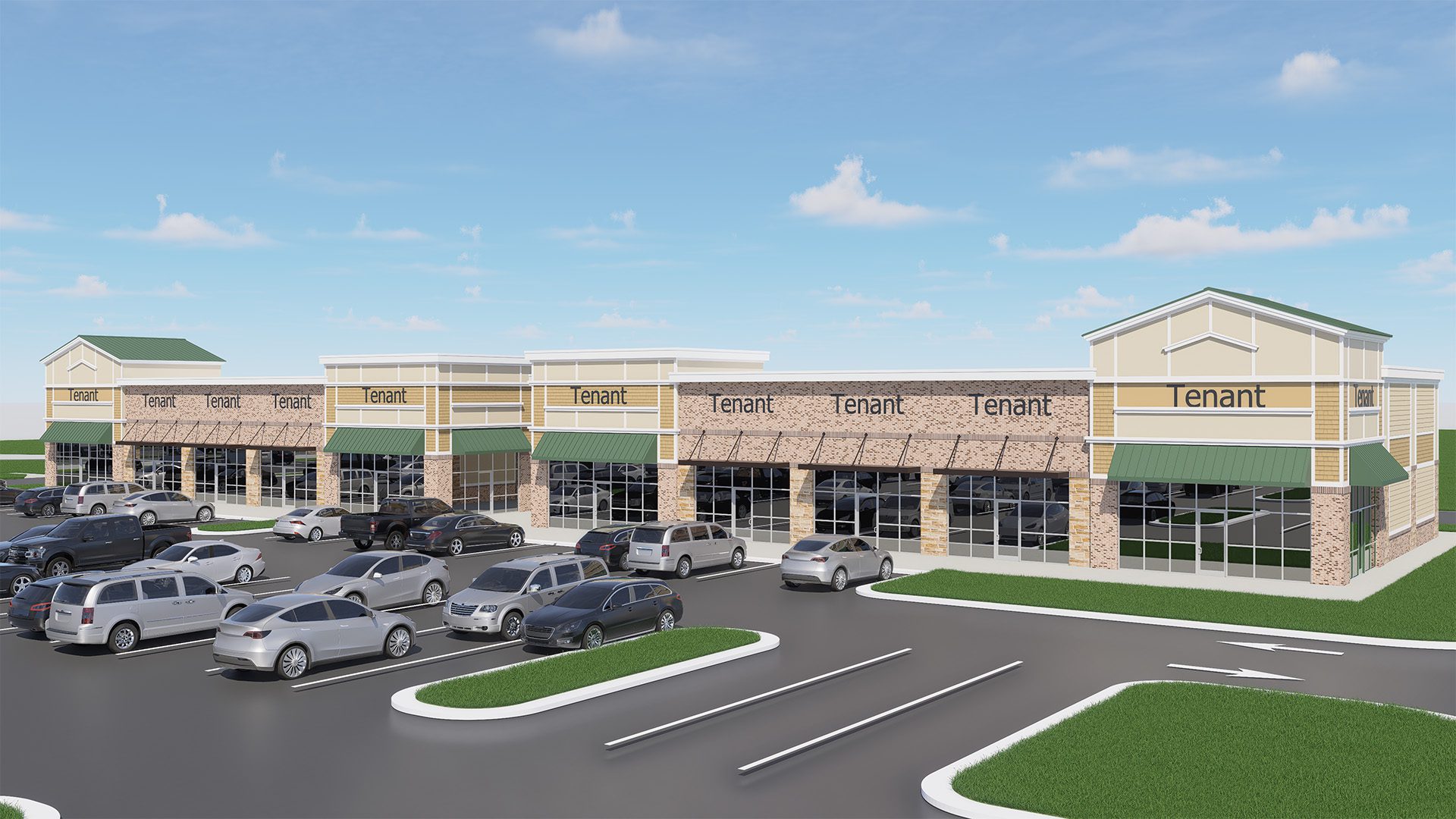 Retail brick shop building rendered