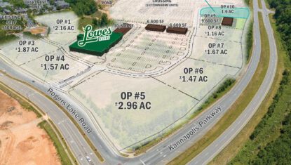 site plan showing available outparcels surrounding lowes foods