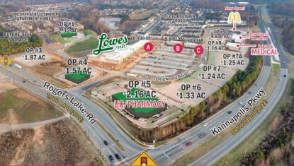 Kellswater Commons aerial with site plan overlay as of March 2026