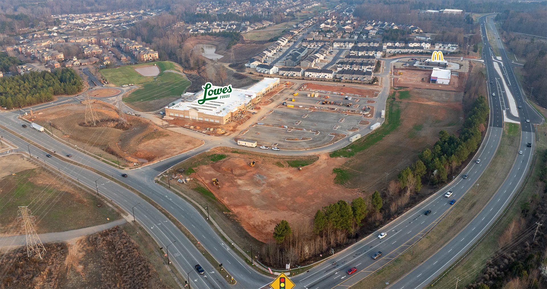 aerial drone of Kellswater Commons in Kannapolis under construction as of March 2026