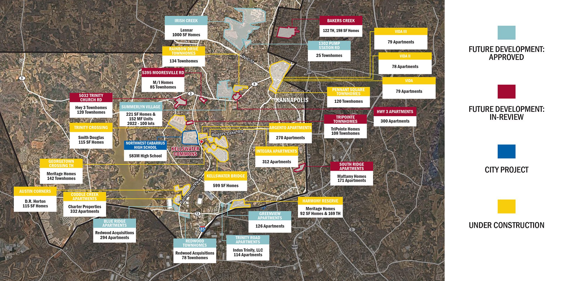 Aerial map with labeled residential developments