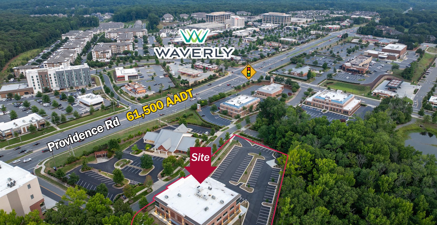 aerial of south Charlotte medical office building near Waverley