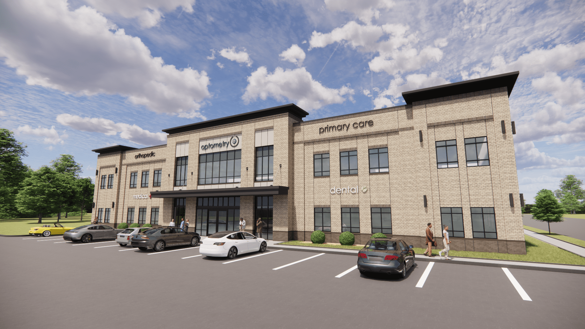 Rendering of two story, brick, medical office building