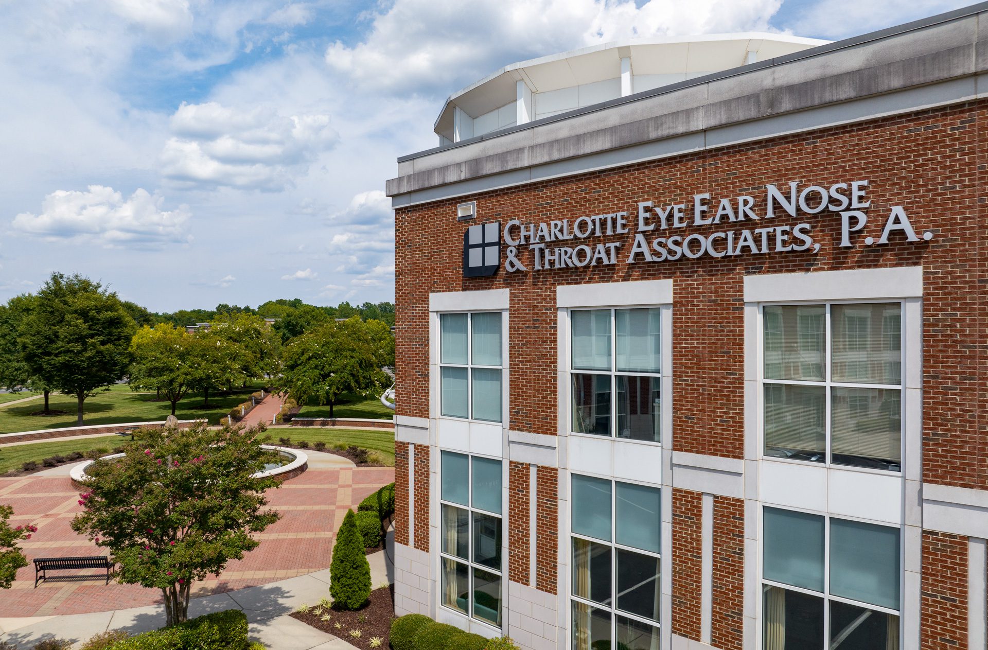 Blakeney Medical building close up with Charlotte Eye Ear Nose and Throat Associates sign on building