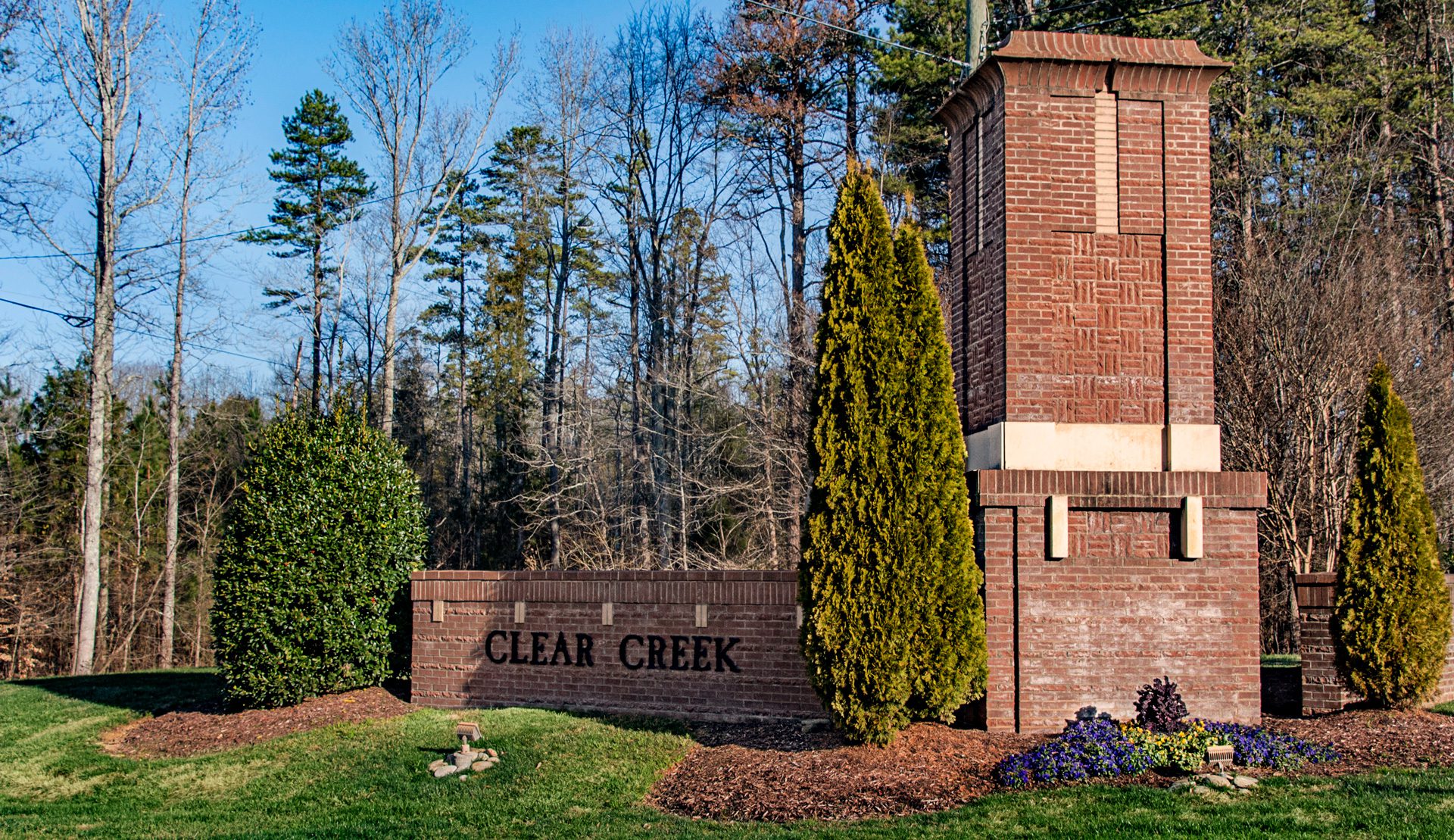 Clear Creek monument sign brick daytime