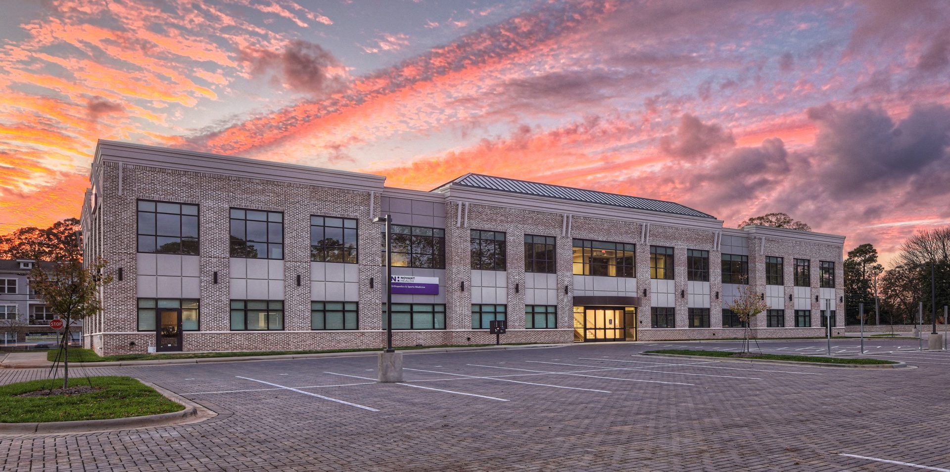 Cotswold Medical office building Exterior shot at sunset by Shelco