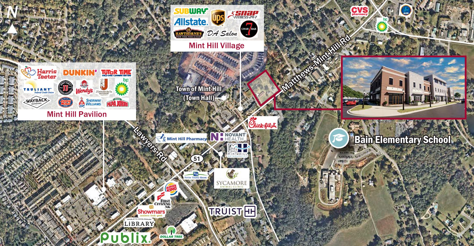 Mint Hill Mixed-Use location areal with retail