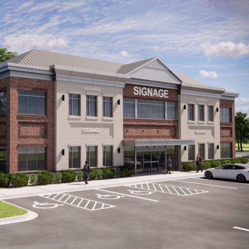 2-story medical office building rendering with brick and light beige concrete