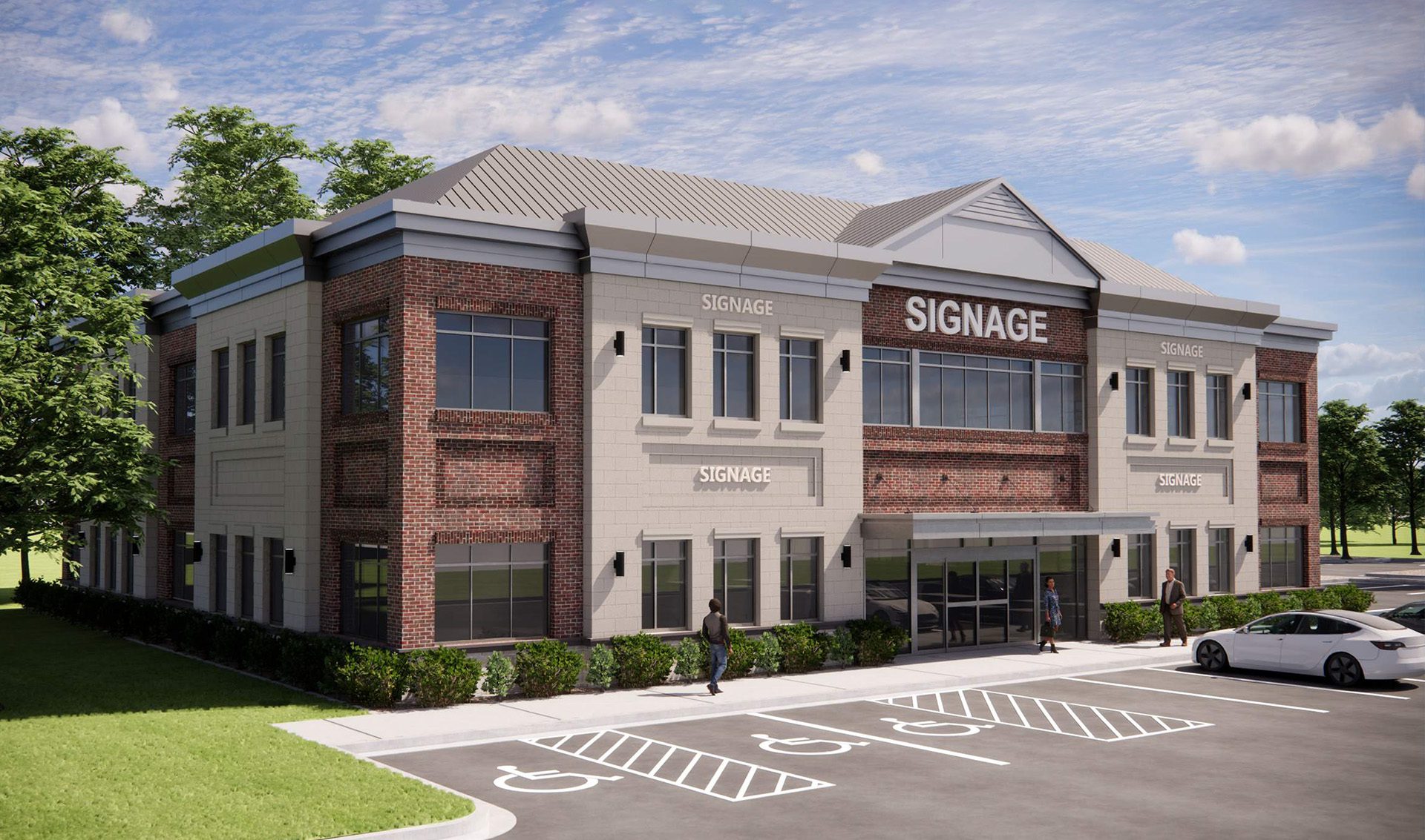2-story medical office building rendering with brick and light beige concrete