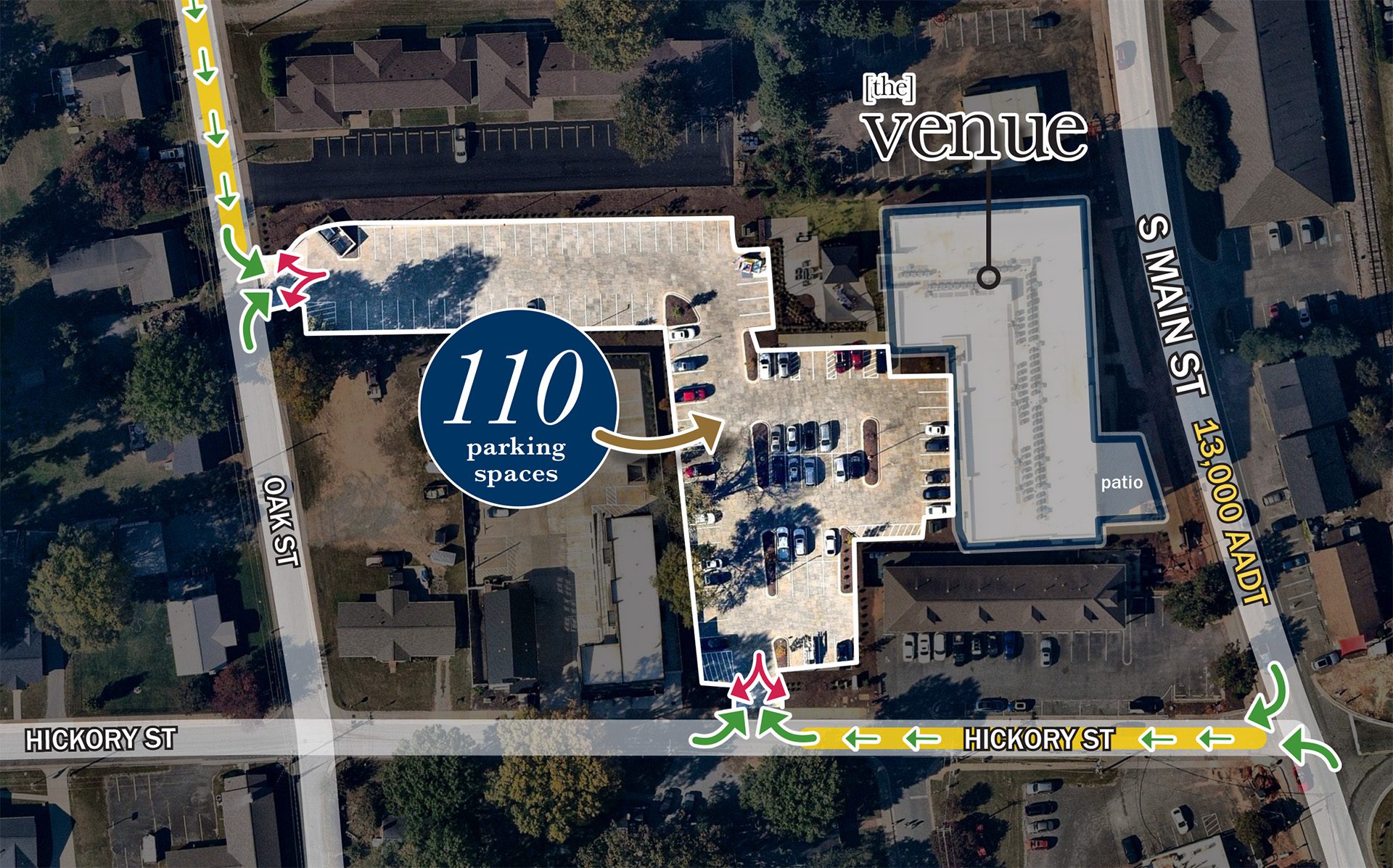 Parking location and access for The Venue in Cornelius, NC