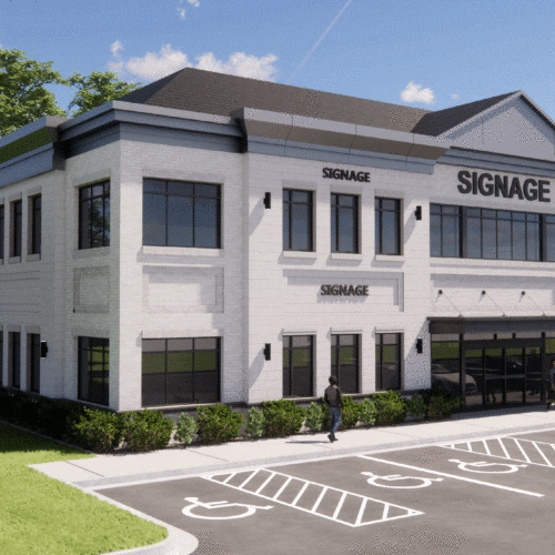 2-story medical office building rendering with white brick and light beige concrete