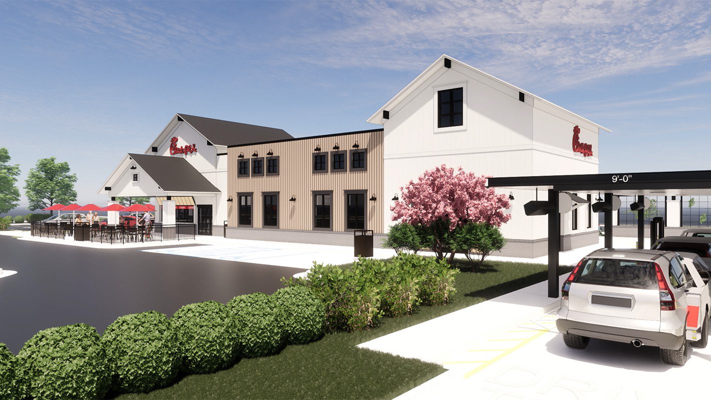 Farmington Chick-fil-A rendering white washed building