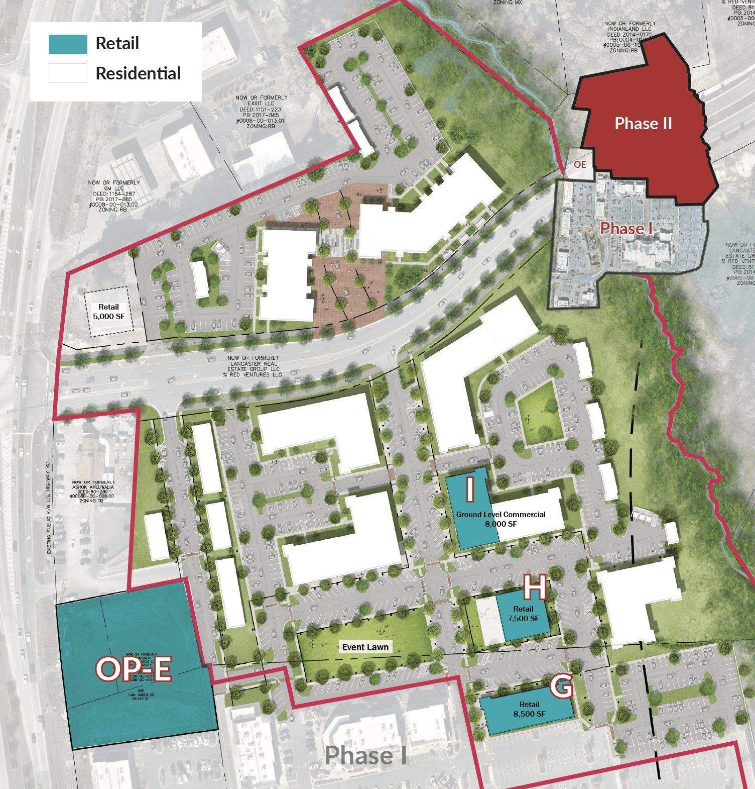 RedStone Phase II colored plan with residential and retail