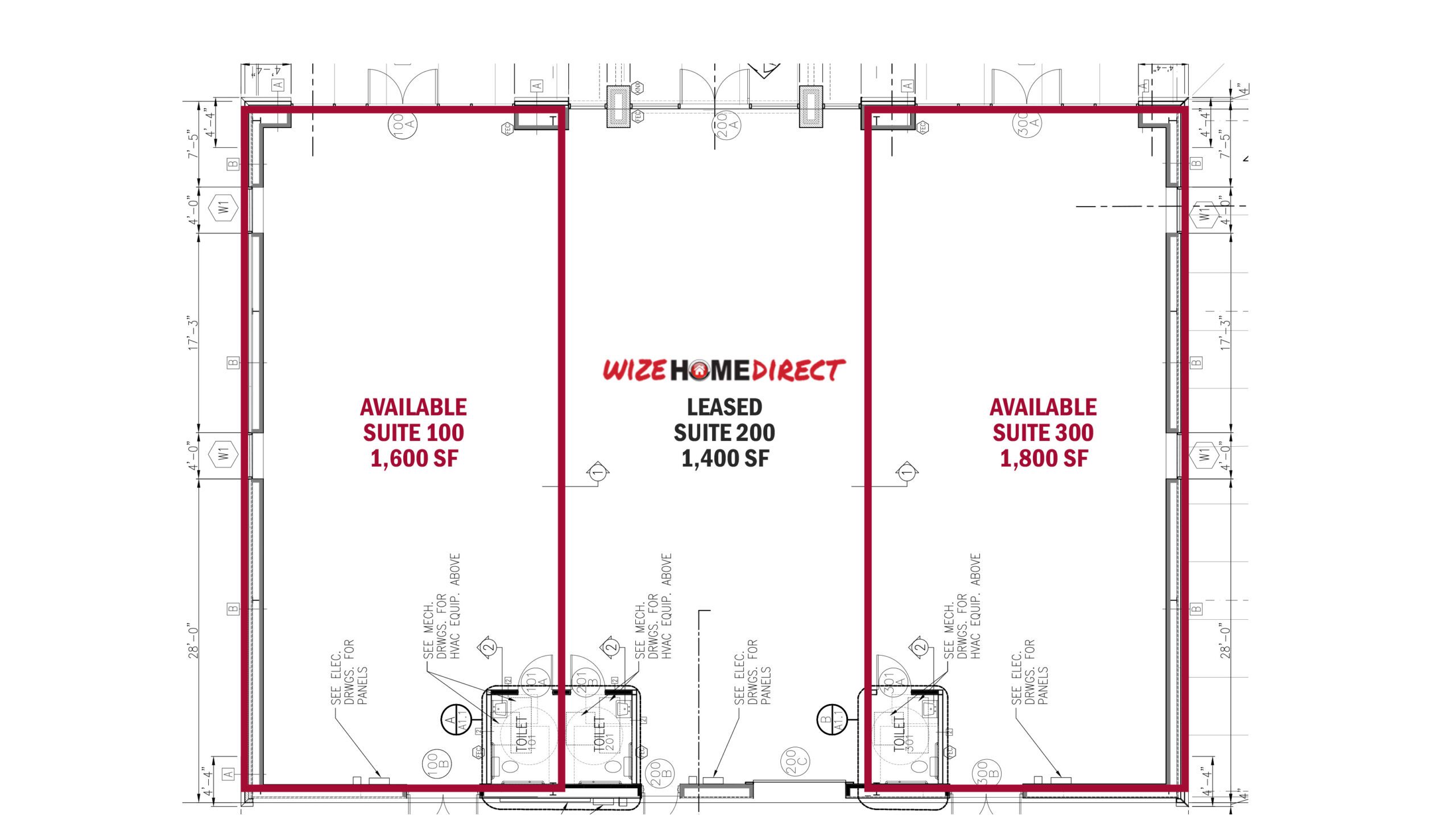 Floor Plan red outlining of three suites