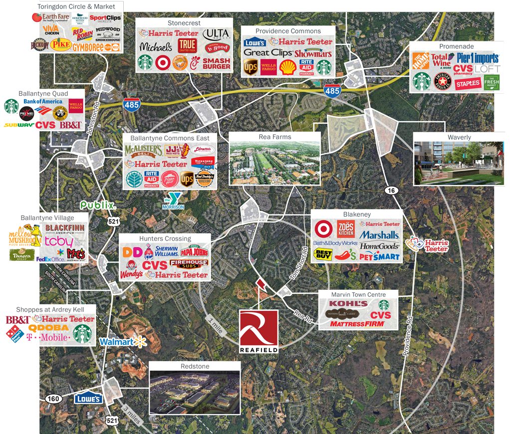Aerial map of surrounding retail