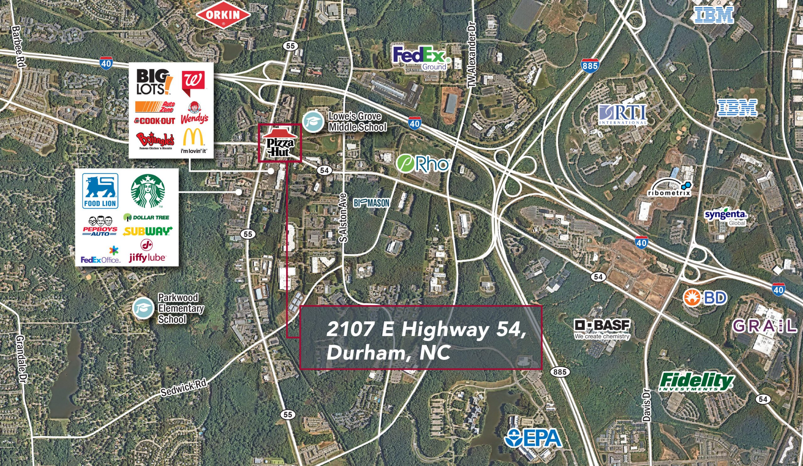 Durham Pizza Hut Aerial Map