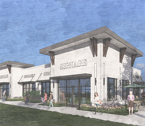 Overlook at Gold Hill rendering sketch of white commercial building