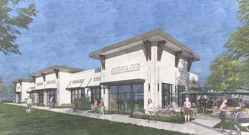 Overlook at Gold Hill rendering sketch of white commercial building
