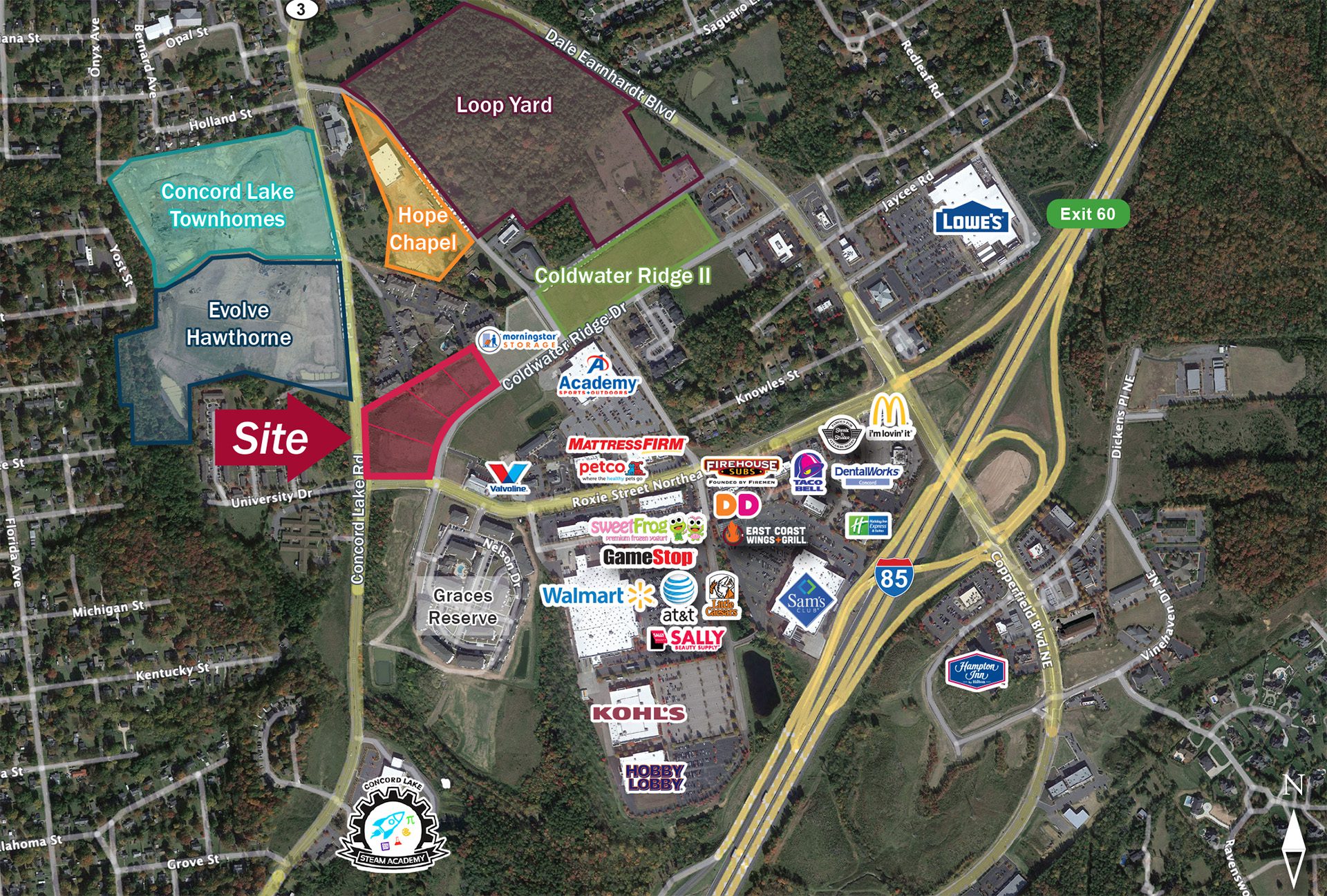 Kannapolis Cold Water Ridge land market aerial