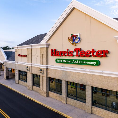 Harris Teeter grocery store front beige concrete