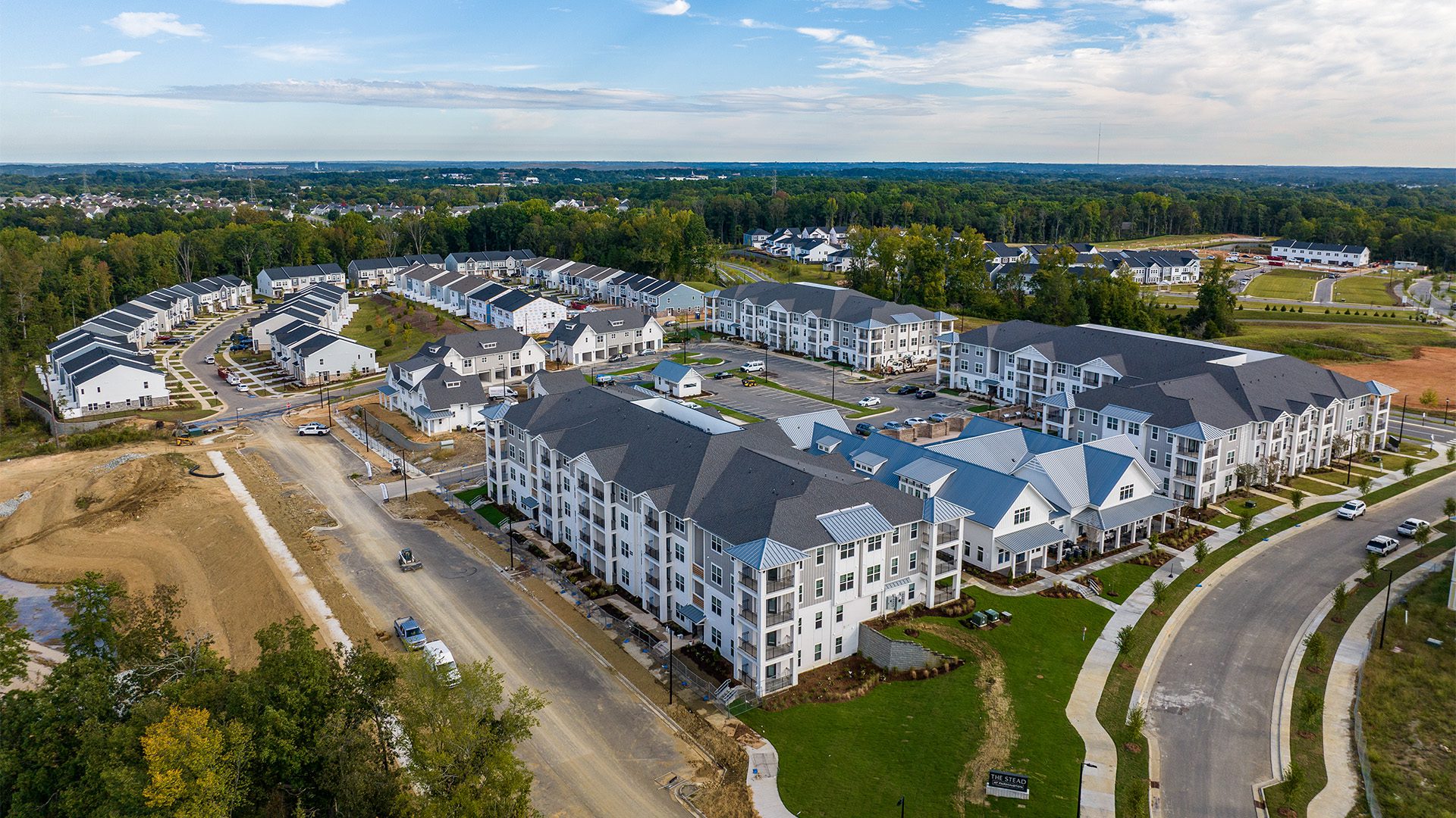 The Stead by Woodfield aerial image of apartment buildings