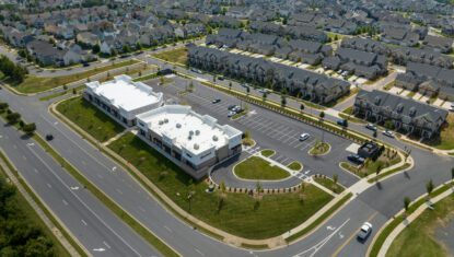 Aerial photo of townhomes and Shoppes at McCullough shopping center