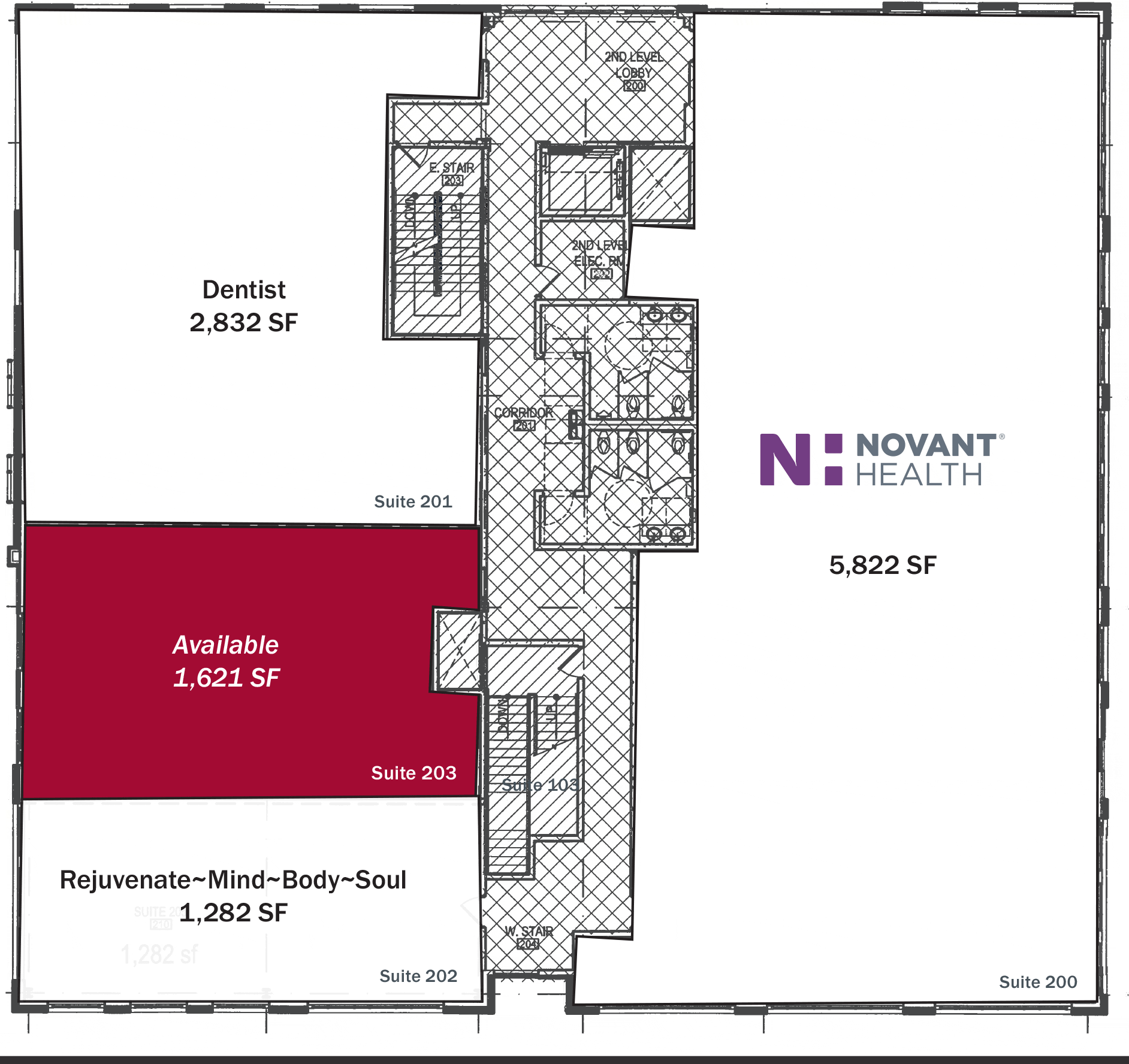 Siteplan of 2400 South Blvd with red shaded in suite