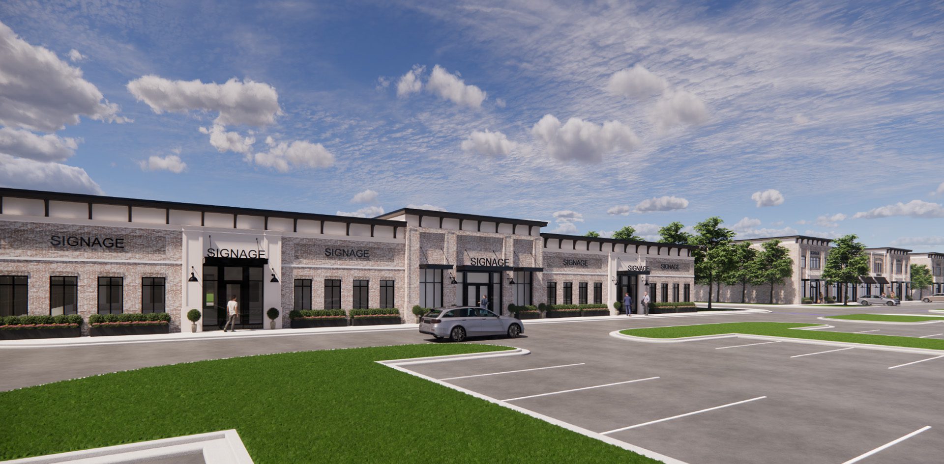 Rendering of modern brick and stucco commercial building