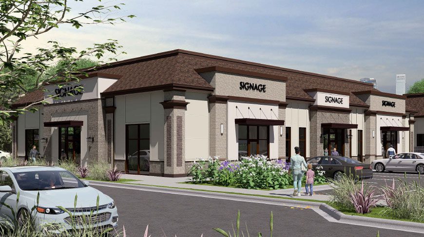 Rendering of 2 single story commercial buildings