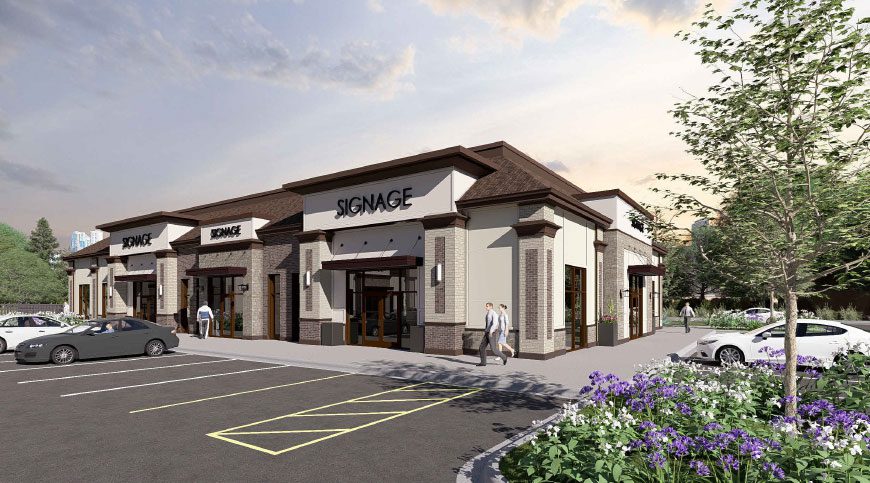 Rendering of 2 single story commercial buildings