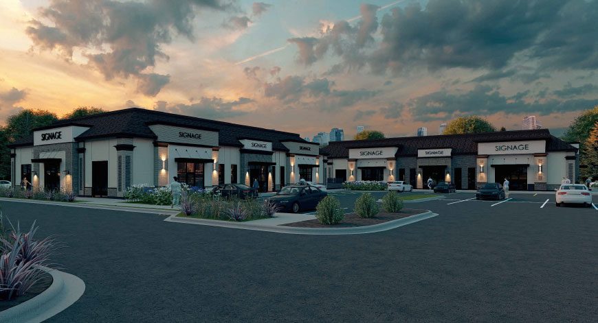 Rendering of 2 single story commercial buildings