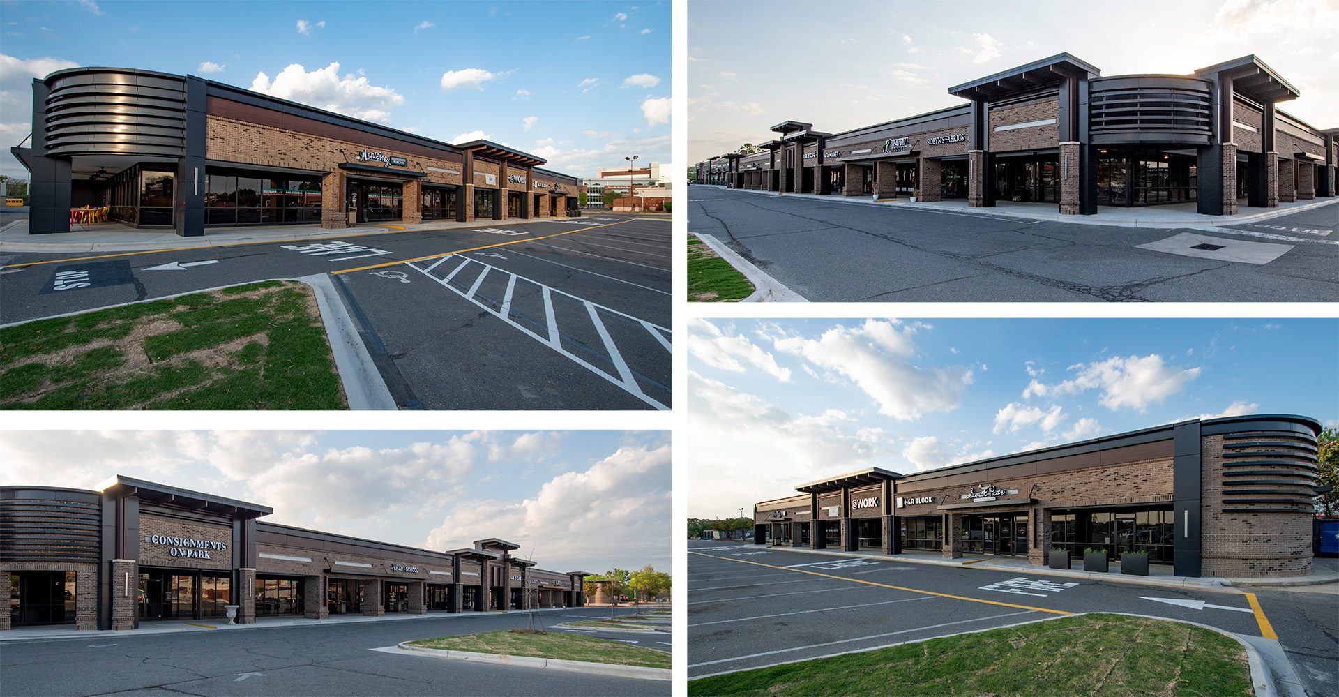 Park 51 Center in Pineville, NC with newly renovated exterior brick retail buildings