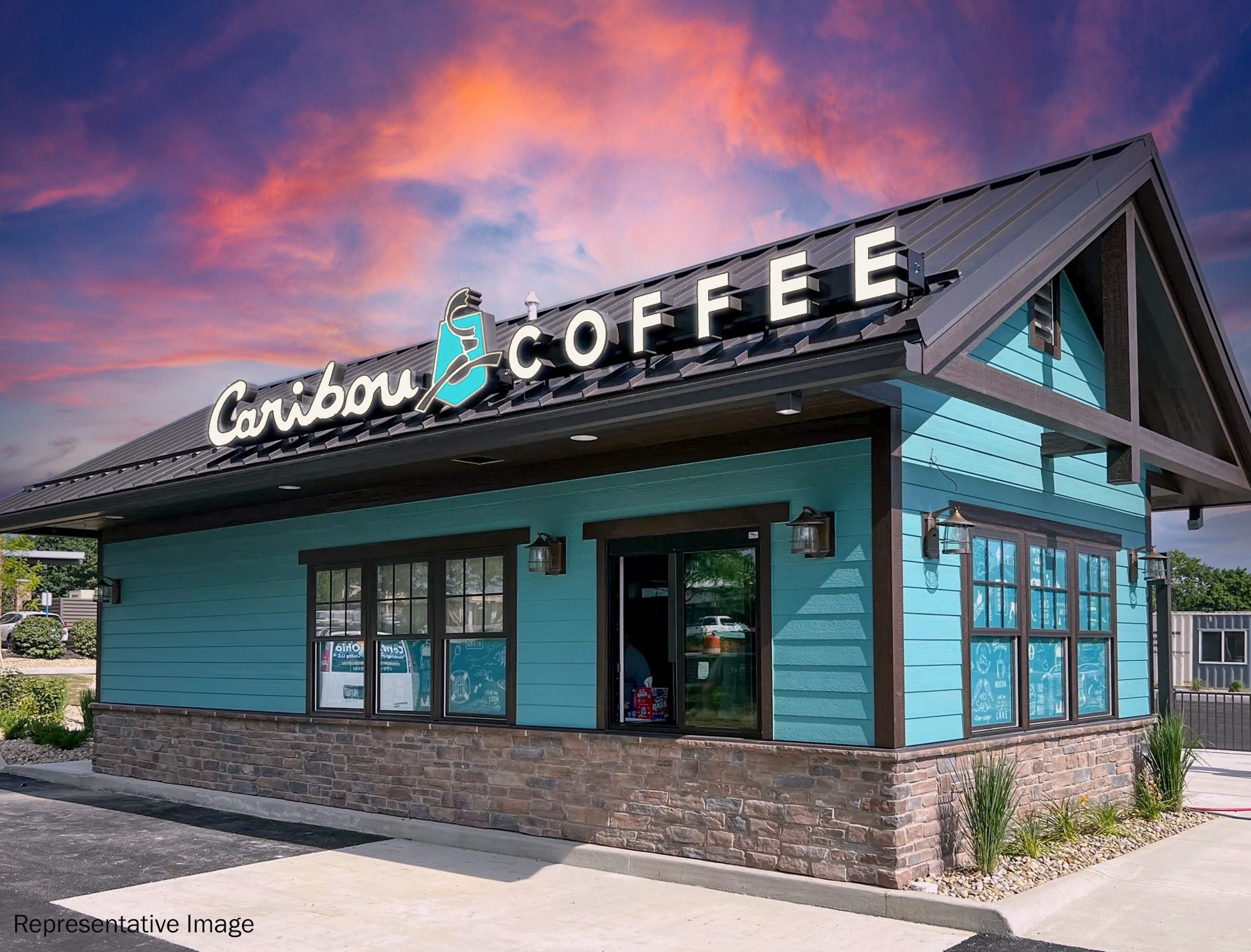 Blue Exterior Caribou Coffee Building