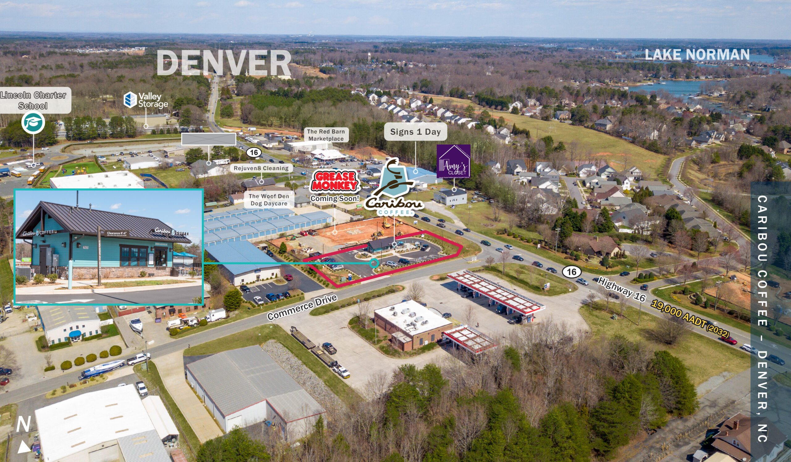 Aerial Map of Denver NC Caribou Site with Lake Norman