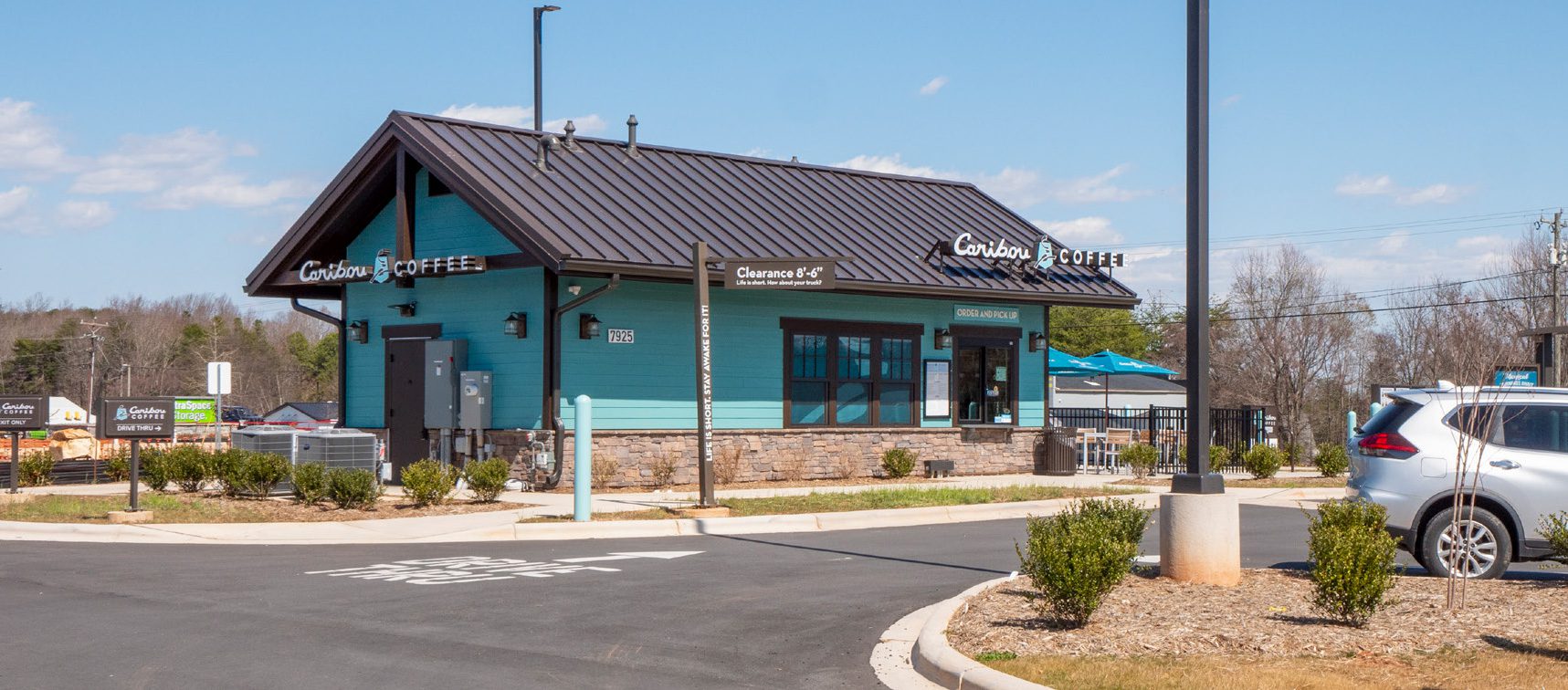 Blue Exterior Caribou Coffee Building