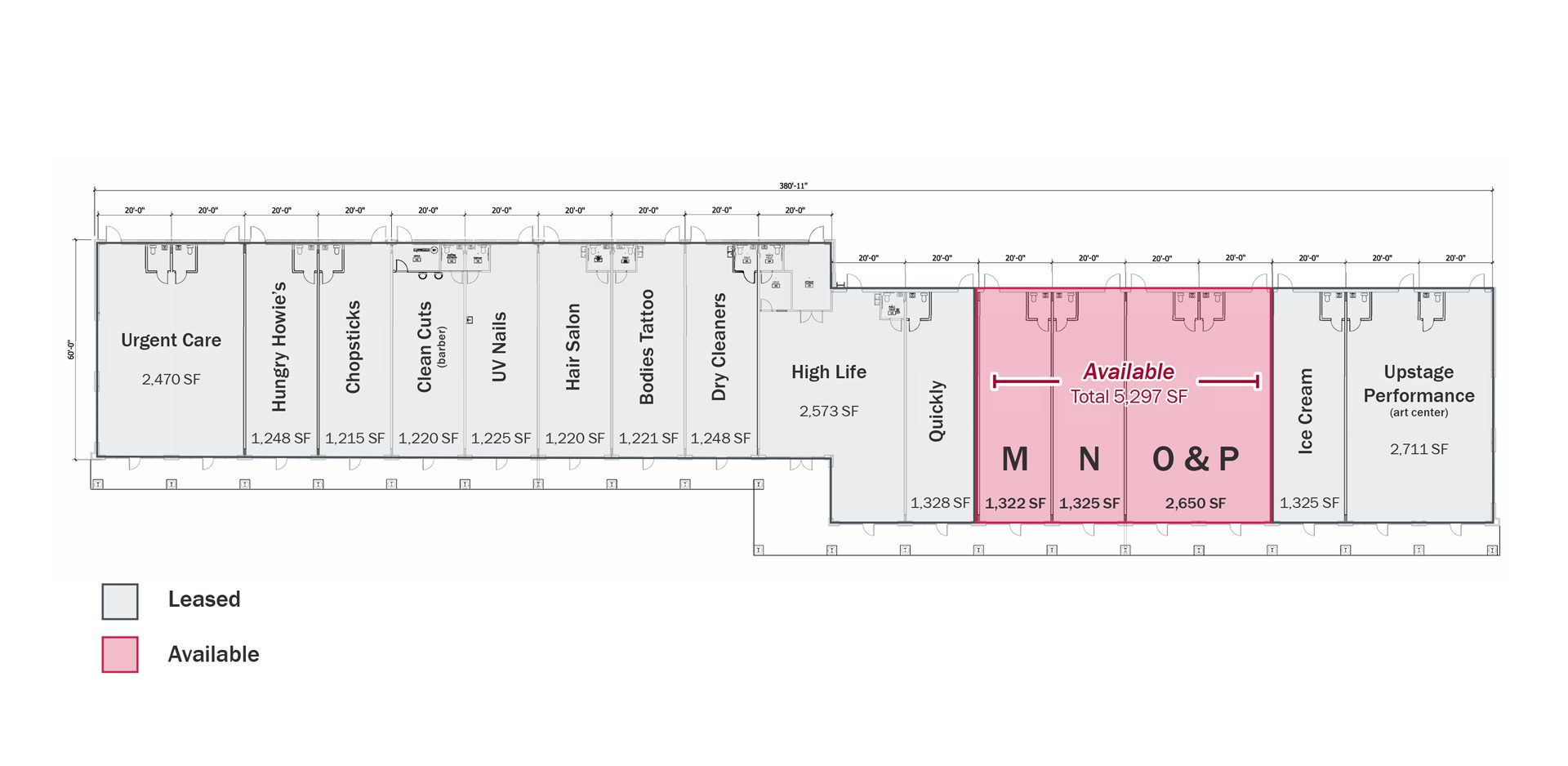 Floor plan showing demising walls of spaces