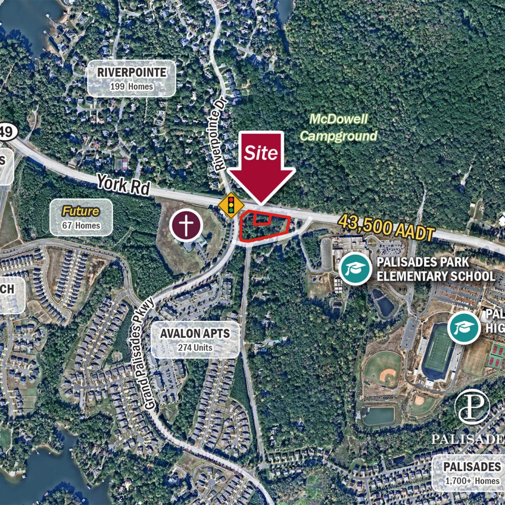 11952 McDowell Forest commercial land aerial zoomed with nearby schools and housing