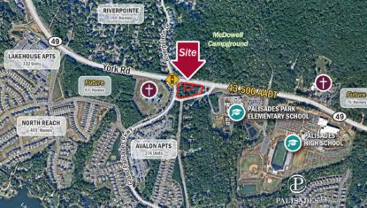 11952 McDowell Forest commercial land aerial zoomed with nearby schools and housing