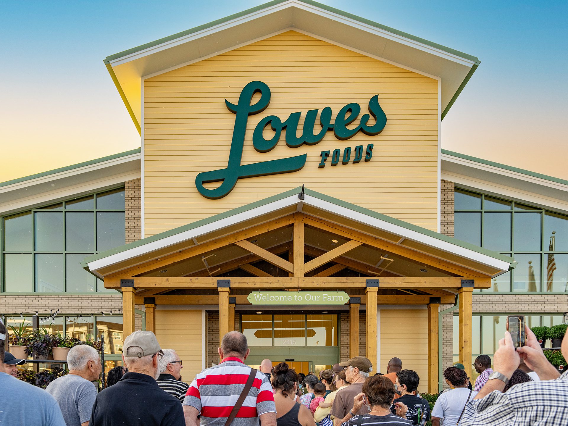 Lowes Foods grand opening crowd outside entrance