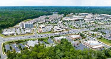 commercial real estate aerial image of South Charlotte, Waverly and Rea Farms shopping centers