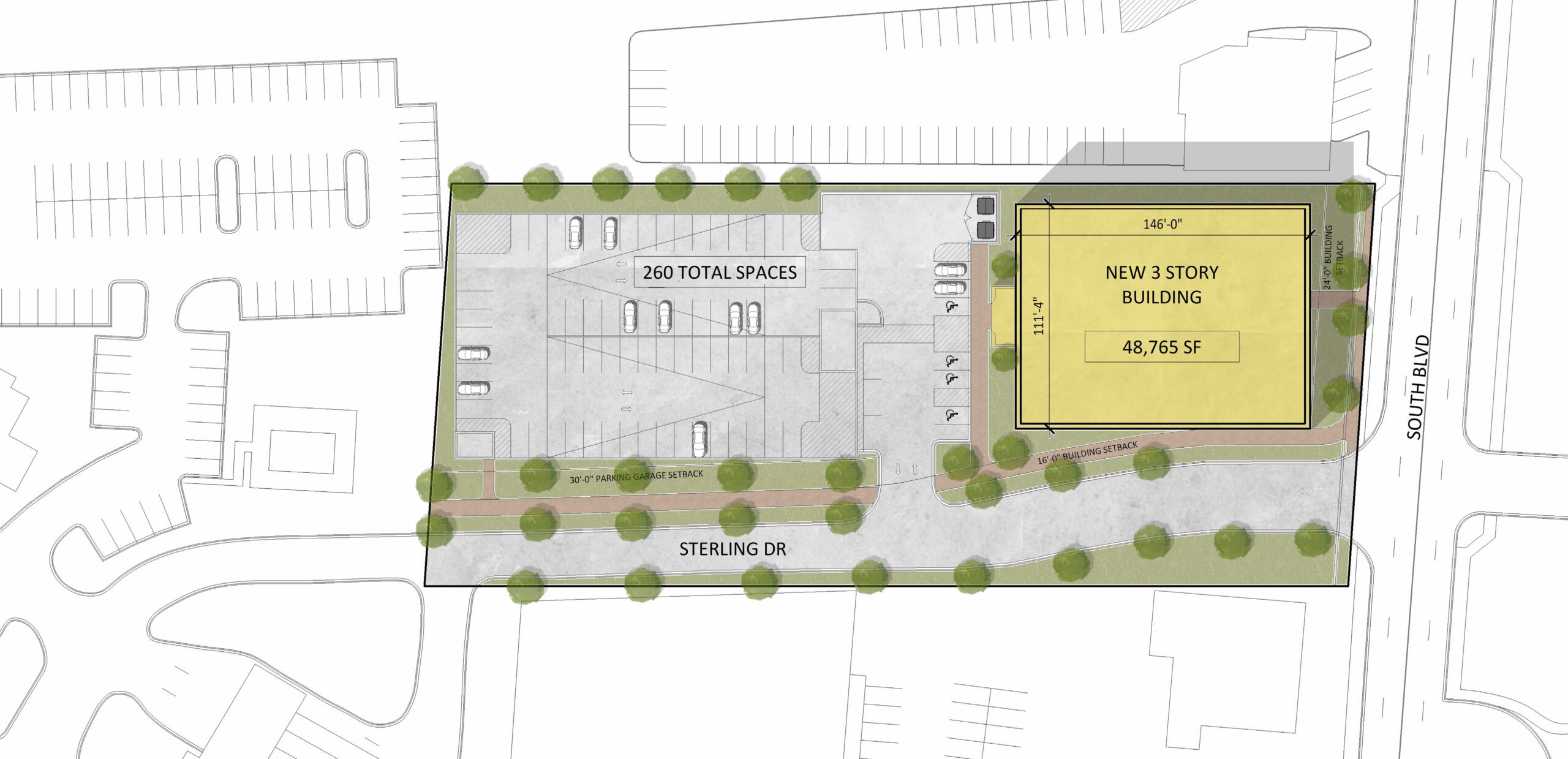 Site plan black and white with yellow shading