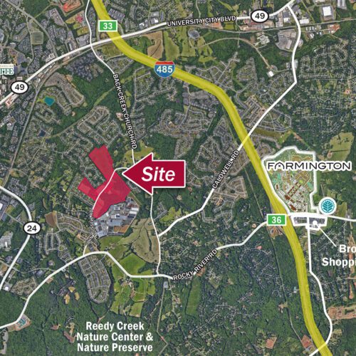 aerial map of approx. 123 acres off John Russell Rd in NE Charlotte