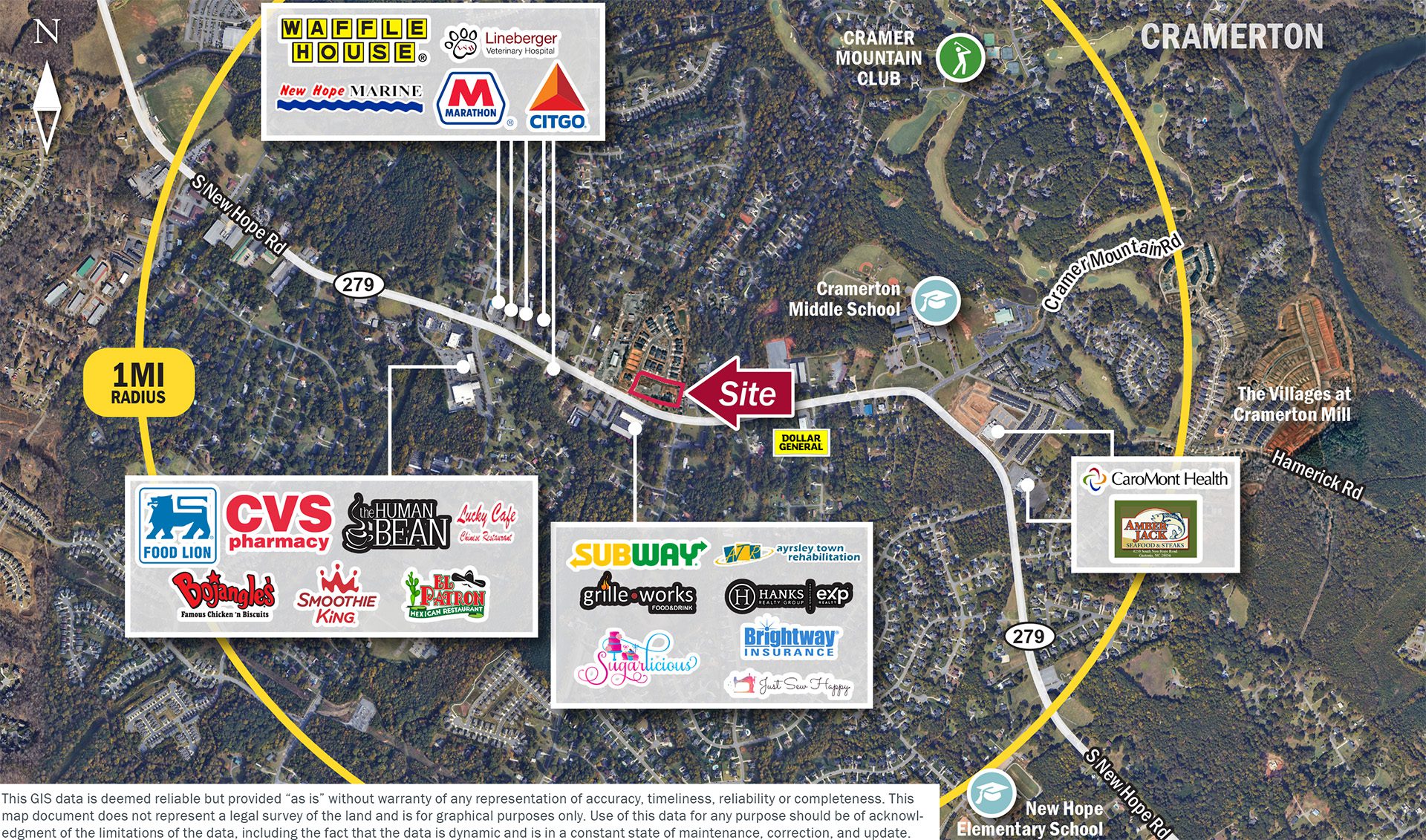Aerial Market map gaston county with site highlighted