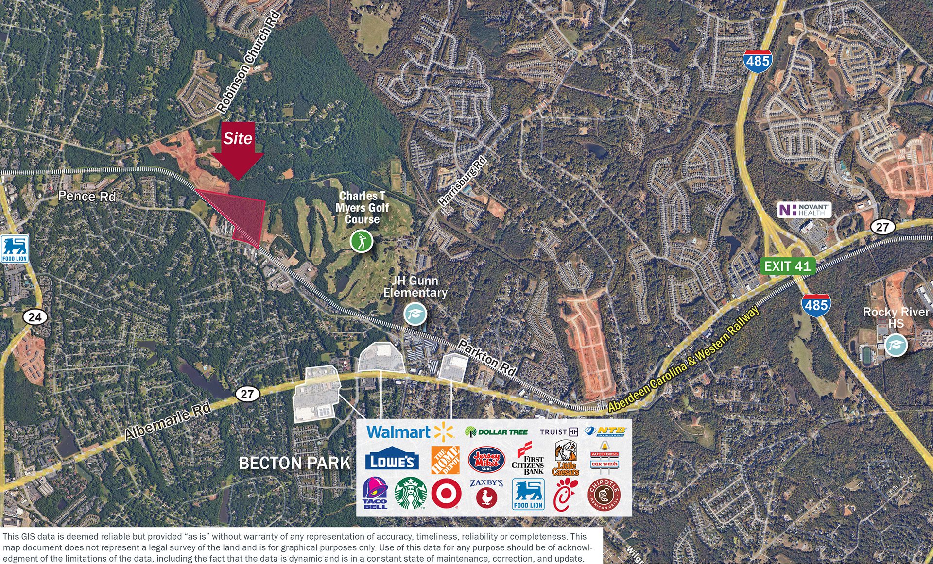 east charlotte market aerial with retail and industrial land site highlighted