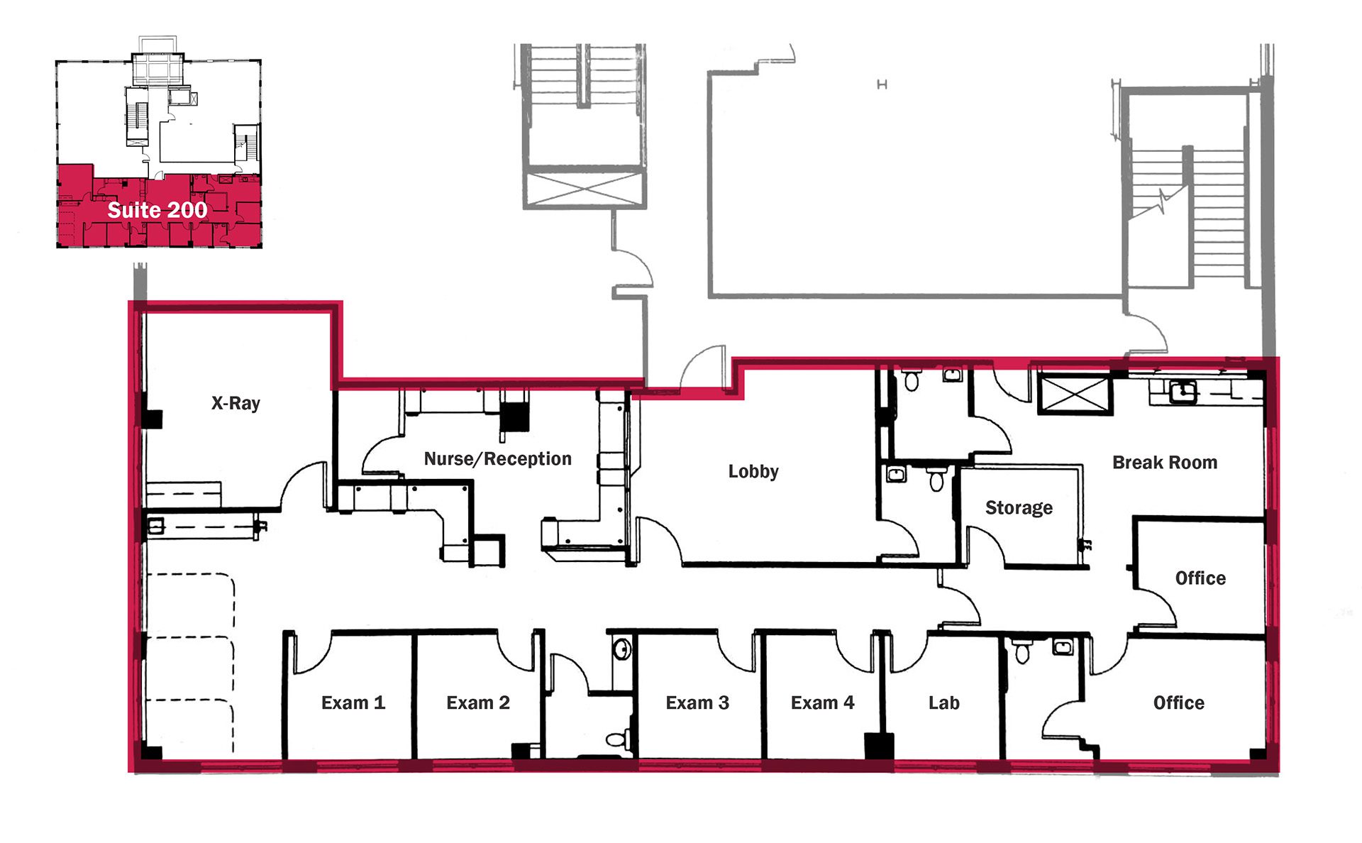 layout of office with demising walls