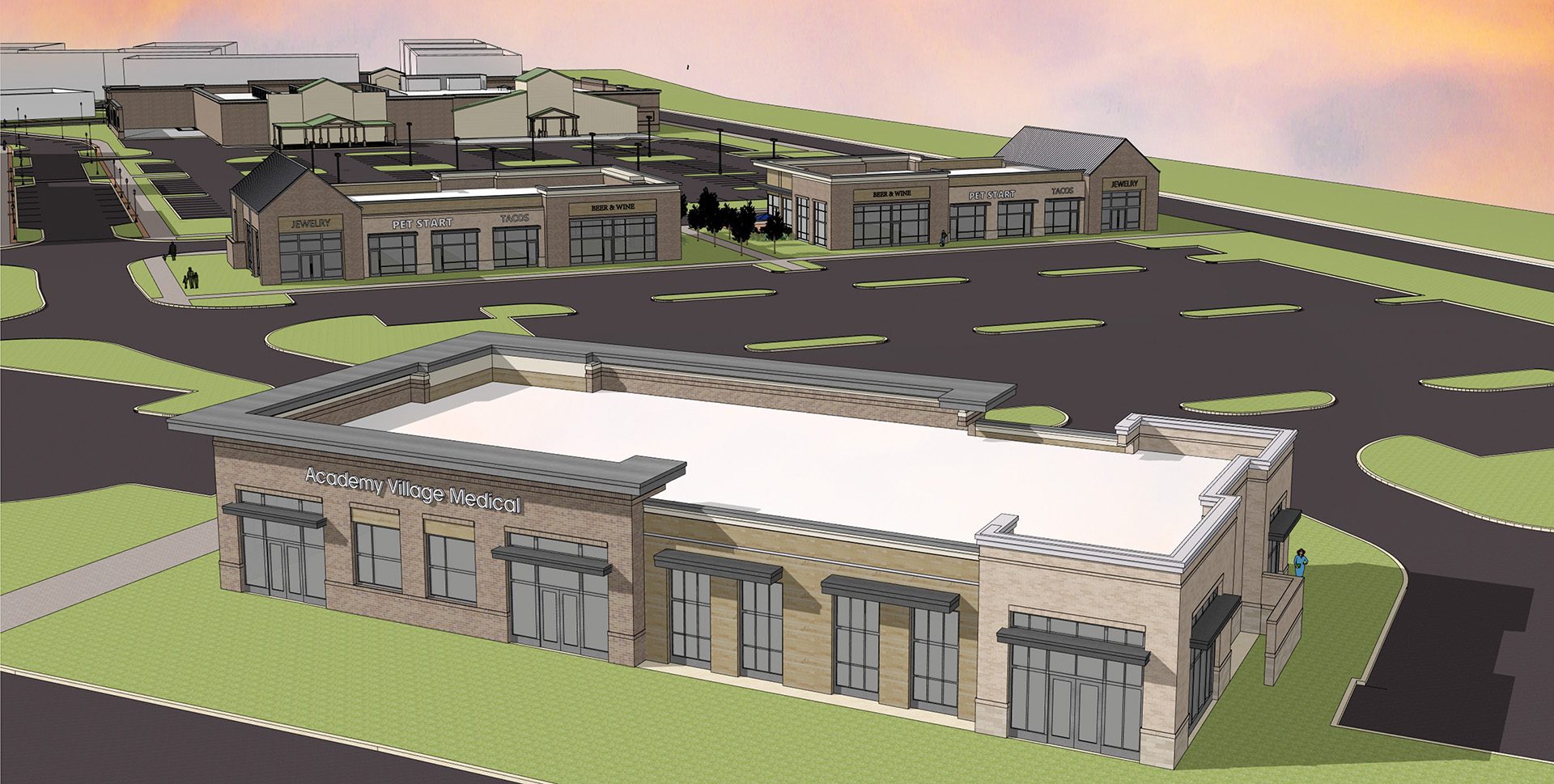 Academy Village medical office and retail buildings rendering