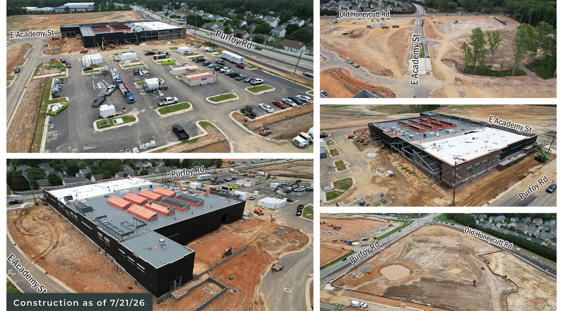 construction as of July 21, 2026 at Academy Village in Fuquay-Varina NC