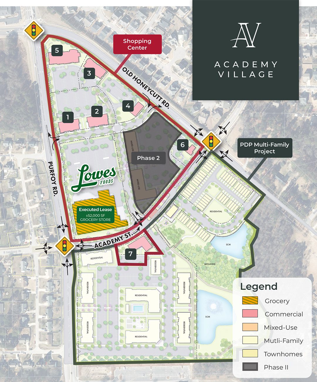 Academy Village master site plan with logo